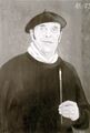 kuvassa maalaus jossa baskeripäinen taiteilija (mustavalkoinen)