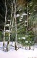kuvassa maalaus, jossa koivuja lumisessa maisemassa