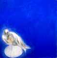 Kuvassa maalaus, jossa sinisella pohjalla valkoinen kyyhkynen