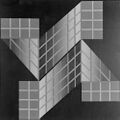 kuvassa mustavalkoinen maalaus jossa geometrisiä kuvioita