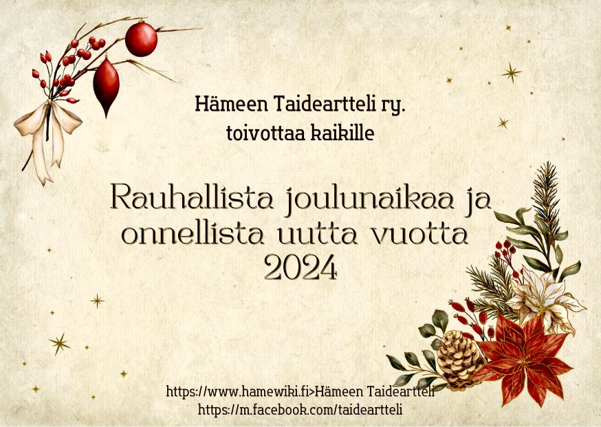 Hämeen Taideartteli toivottaa kaikille rauhallista joulua ja onnellista uutta vuotta 2024. Kuva Inkeri Jurvanen
