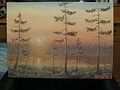 kuvassa maalaus jossa Auringonlasku metsälammella