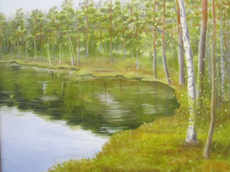 Tiedosto:Paivi Kurronen, Nybackan lampi, oljyvari.jpg