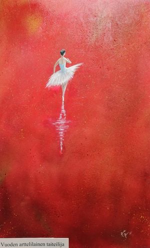 Anne Ahonen Punainen uni akryyli 2020 tekstilla.jpg